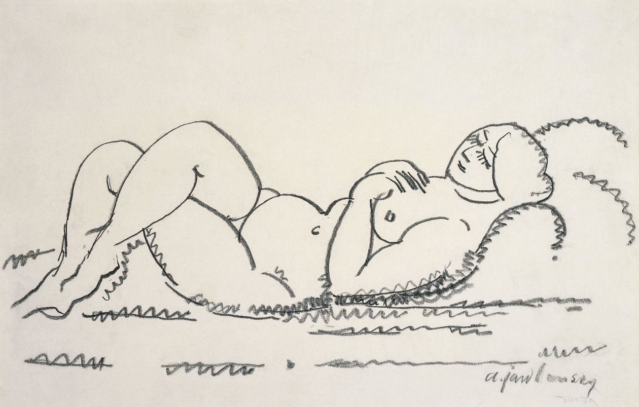 Nainen Nude; Naisen alastonkuva, n. 1912 tekijältä Alexej von Jawlensky