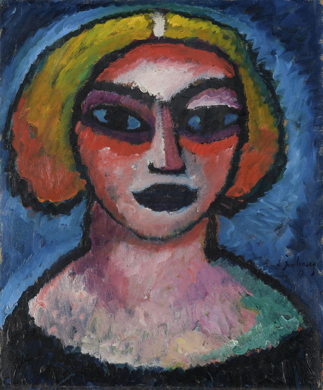 Naisen pää; kääntöpuolella: miehen puolivartalokuva (noin 1910-1912) tekijältä Alexej von Jawlensky