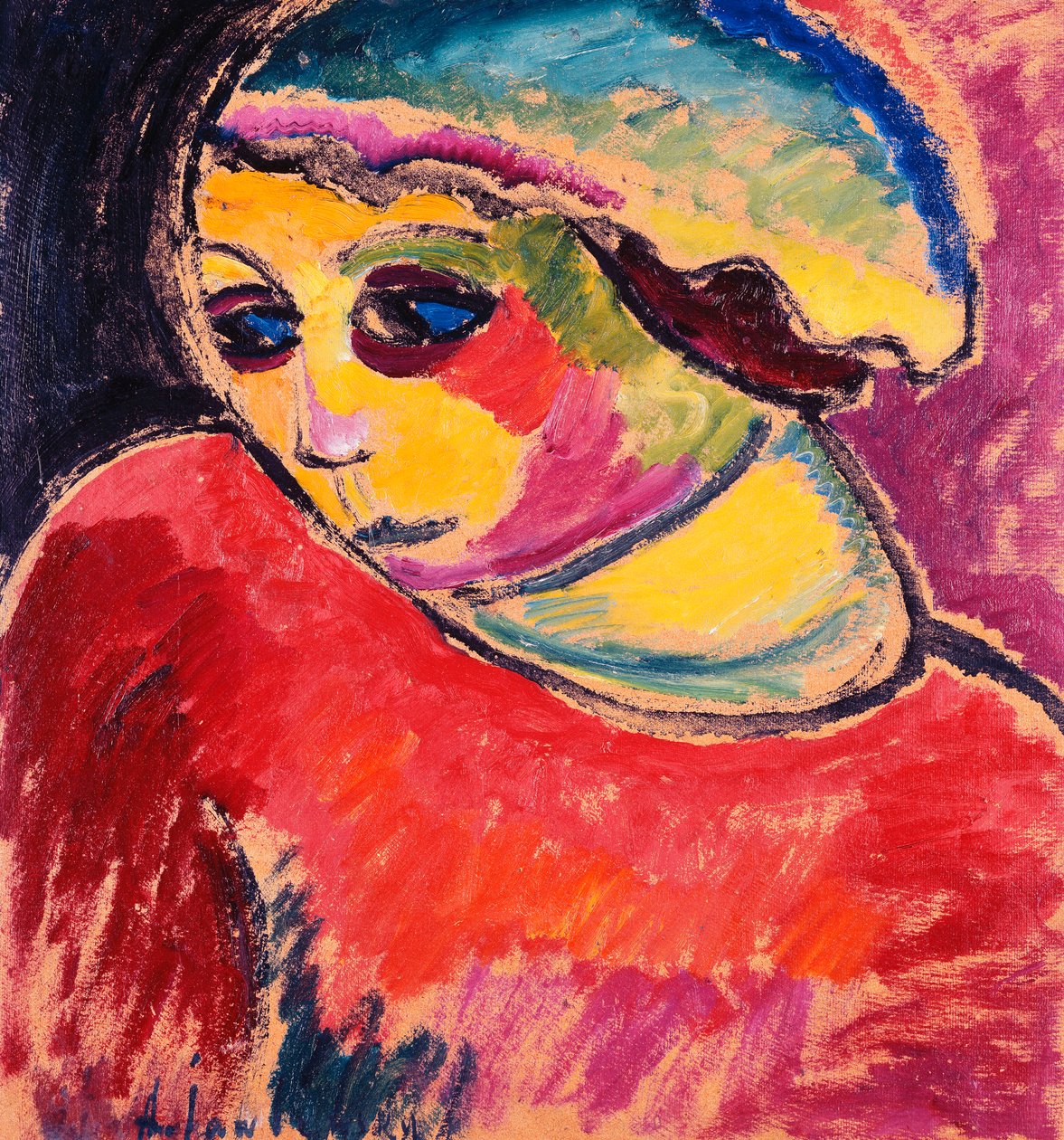 vihreä konepelti; Vihreä konepelti, 1911 tekijältä Alexej von Jawlensky