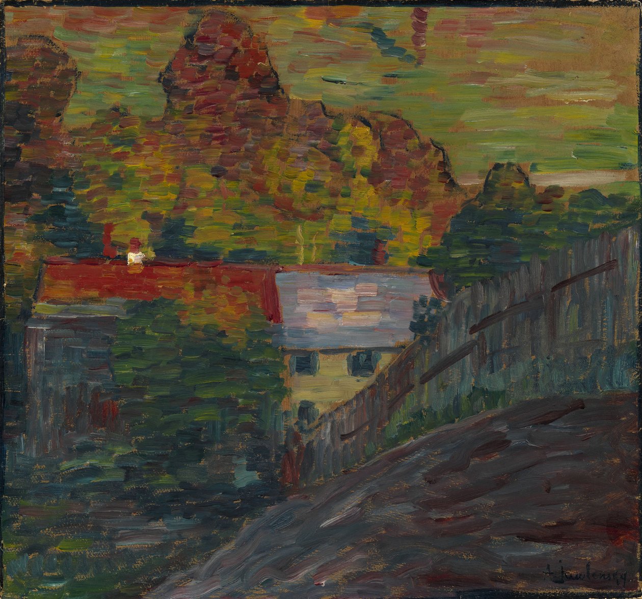 Maisema punaisella katolla, Wasserburg, n. 1906 tekijältä Alexej von Jawlensky