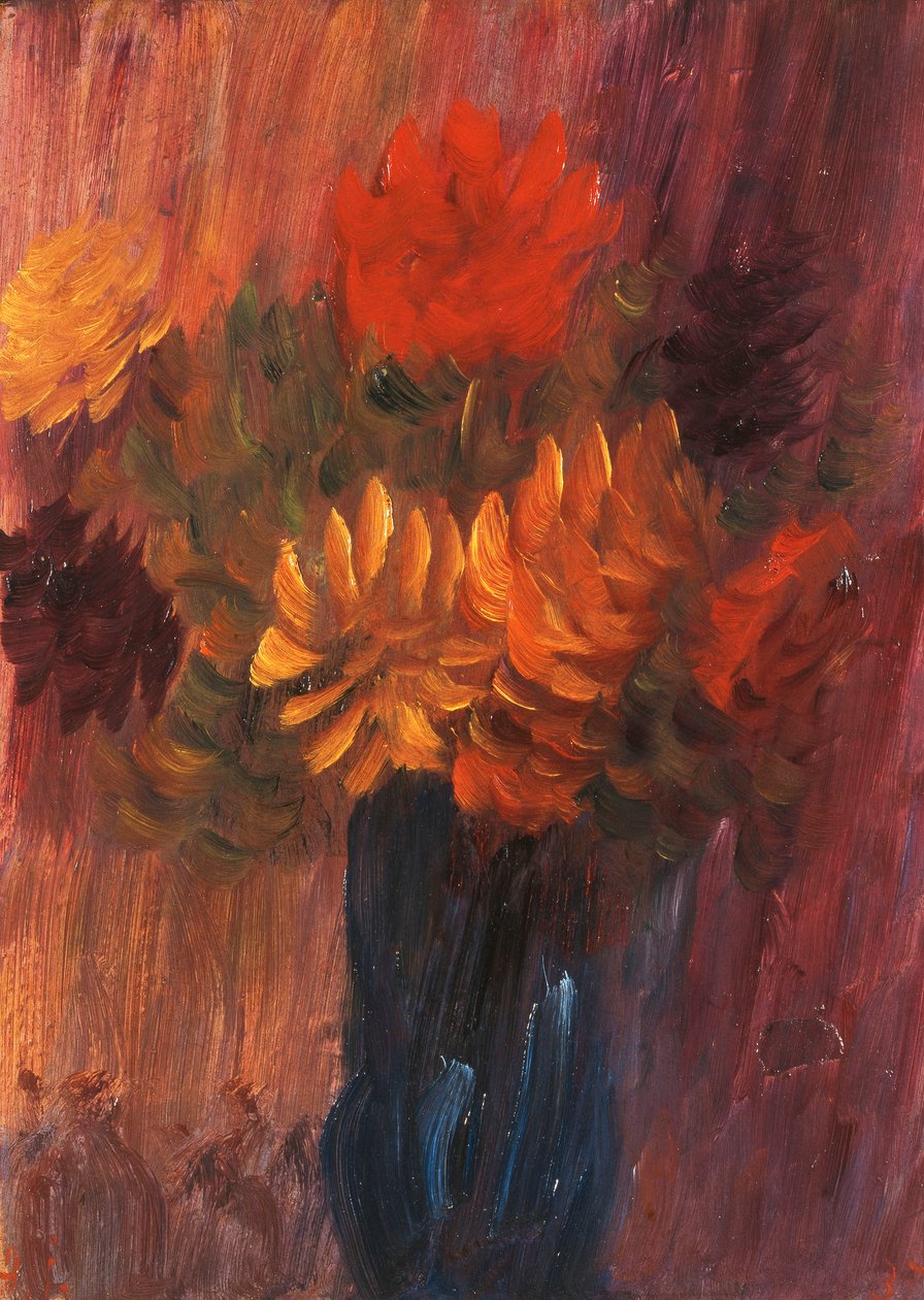 Suuri asetelma: punainen ja keltainen dahlia; Suuri asetelma: Punaiset ja keltaiset daaliat, 1937 tekijältä Alexej von Jawlensky
