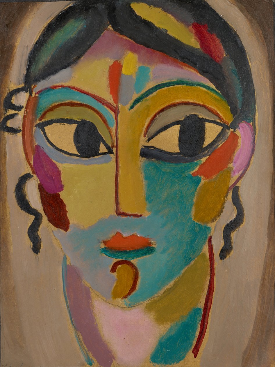 Mystinen pää: Tytön pää, 1918 (öljy kartongille) tekijältä Alexej von Jawlensky