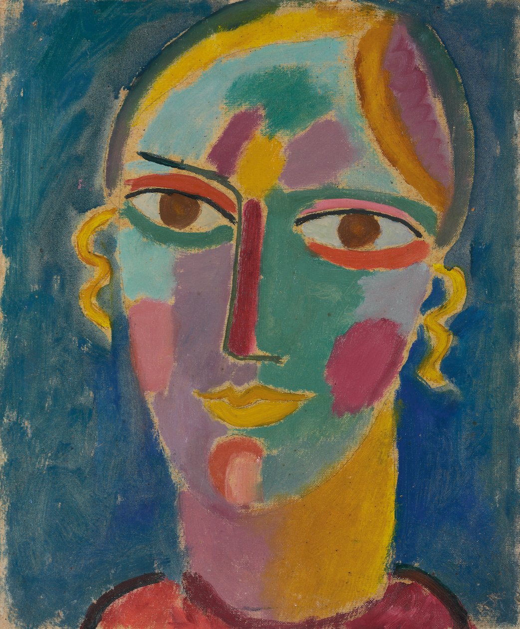 Mystinen pää: Naisen pää sinisellä pohjalla, noin 1917 tekijältä Alexej von Jawlensky