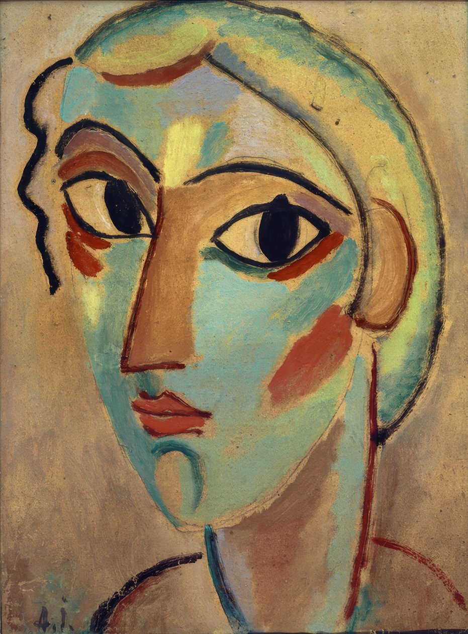 Mystinen pää: tytön pää (toisella puolella) tekijältä Alexej von Jawlensky