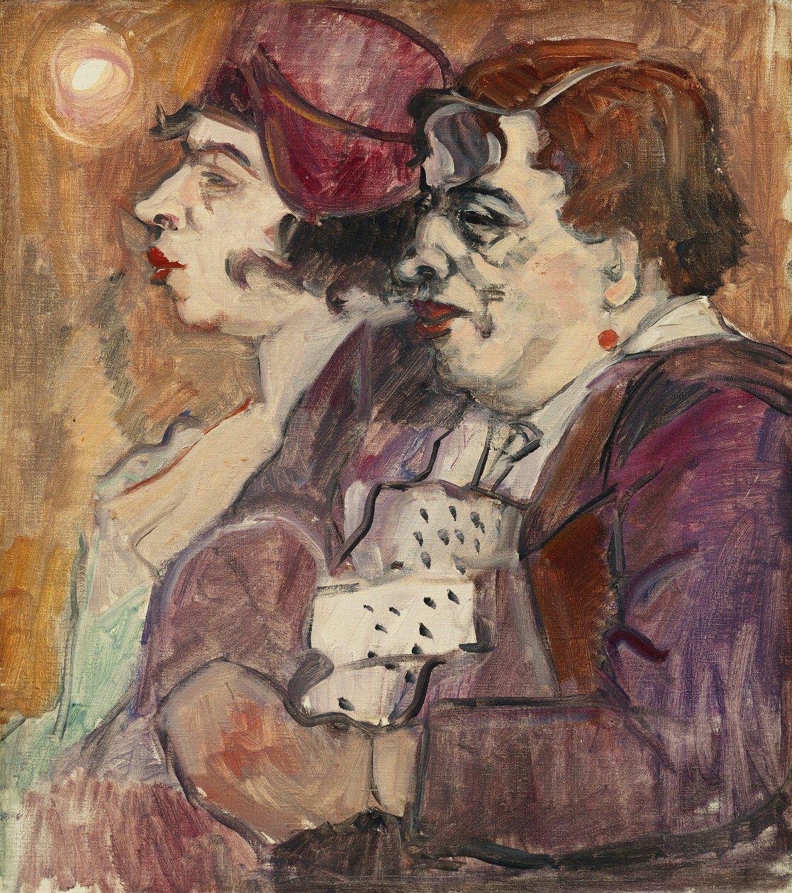 Asetelma pullon, hedelmän ja hahmon kanssa; Asetelma pullon, hedelmän ja figuurin kanssa, c. 1907-1908 tekijältä Alexej von Jawlensky