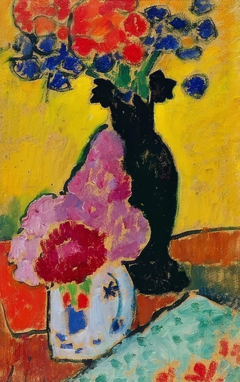 Asetelma mustalla maljakolla. 1910 tekijältä Alexej von Jawlensky