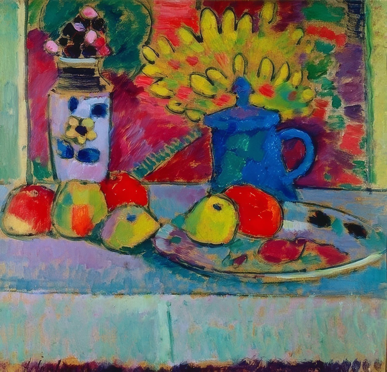 Asetelma kukkien ja hedelmien kanssa. Noin 1910 tekijältä Alexej von Jawlensky