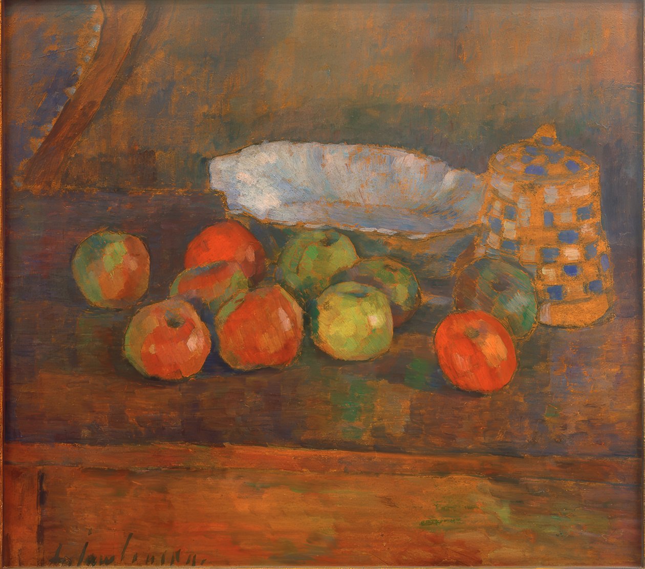 Asetelma omenoilla, kulholla ja kannulla tekijältä Alexej von Jawlensky