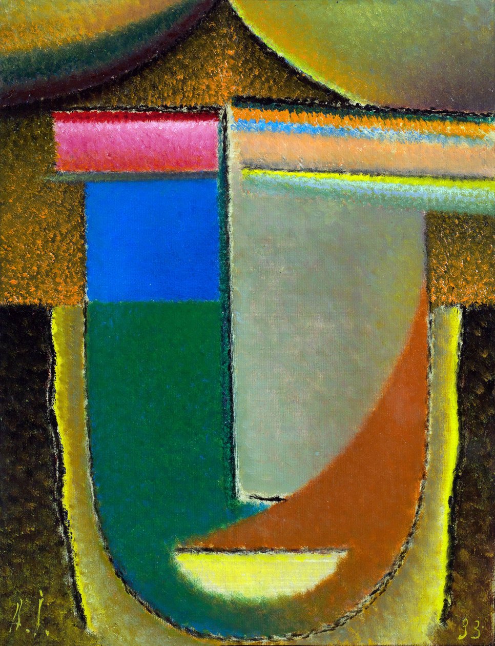 Abstrakti kasvot (Afrikka). (Abstract Head. Afrikka). Aleksei von Javlenskyn maalaus (Alexi von Jawlensky, Alexej von Javlenski) (1864-1941), öljy pahville tekijältä Alexej von Jawlensky