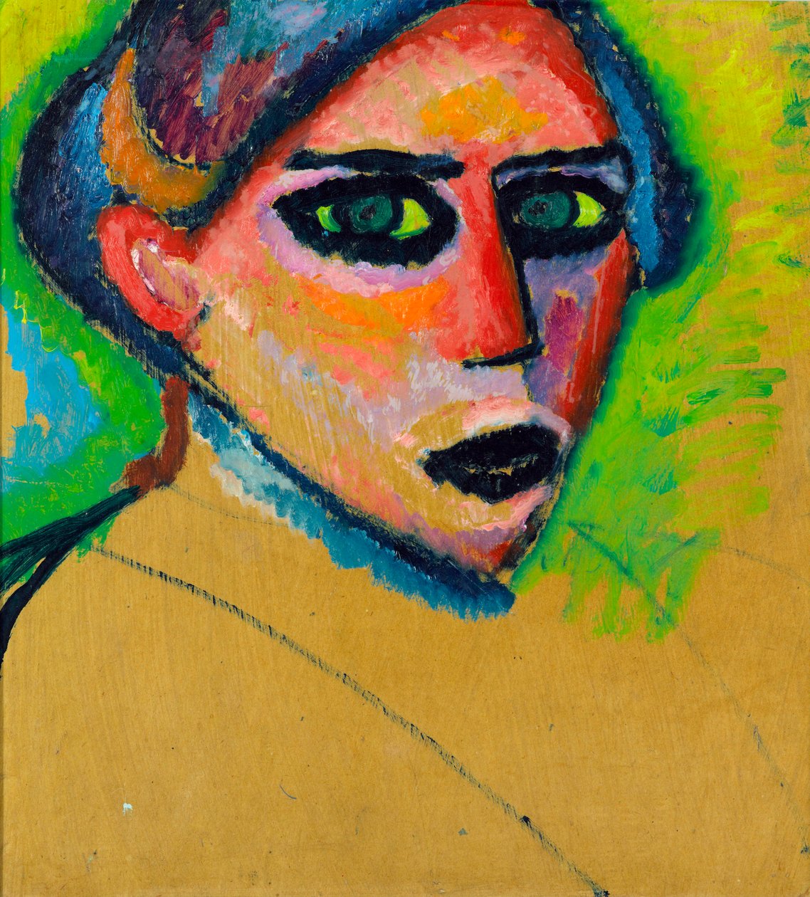 Naisen kasvot - Aleksei von Javlenskyn (1864-1941) maalaus, öljy pahville, 78,5x75 cm, noin 1911, ekspressionismi - Gemeentemuseum Den Haag (Alankomaat) tekijältä Alexej von Jawlensky
