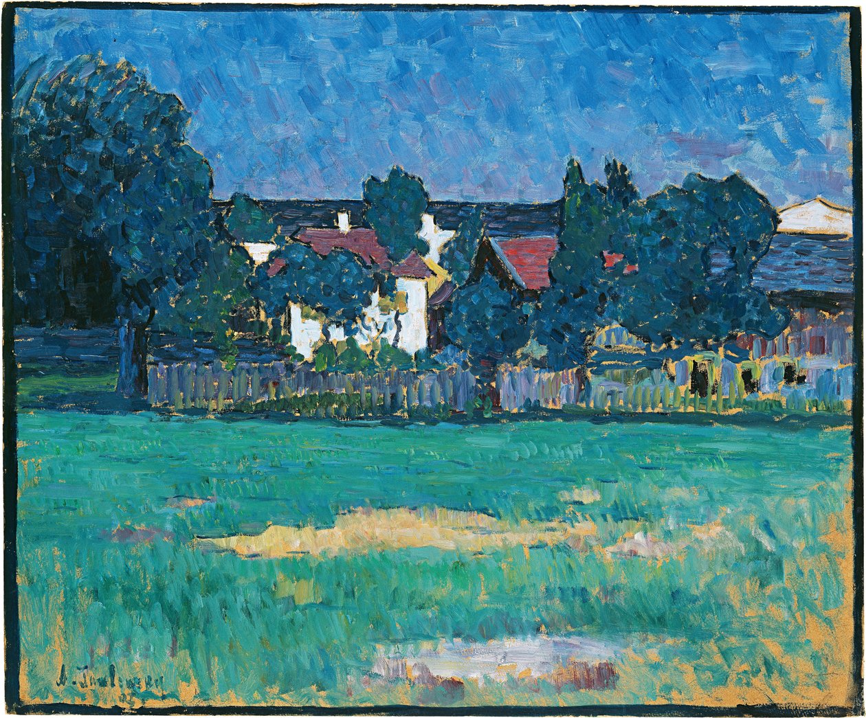 Wasserburgin maisema taloineen ja peltoineen, 1907 tekijältä Alexej von Jawlensky