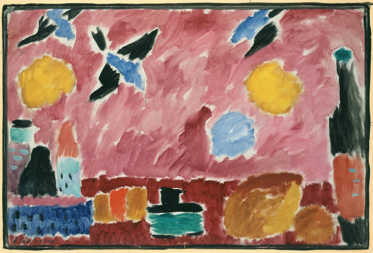 Punaisella pääskykuvioisella tapetilla, 1915 tekijältä Alexej von Jawlensky