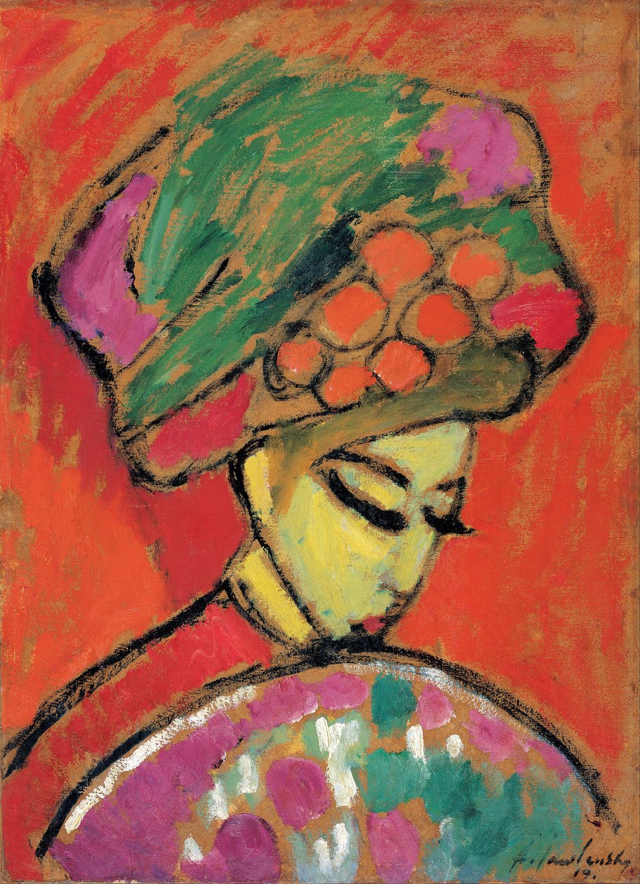 Nuori tyttö, jolla on kukkainen hattu tekijältä Alexej von Jawlensky