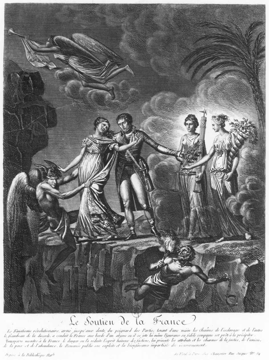 Napoleon Bonaparten (1769-1821) hyvän hallituksen allegoria Le Soutien de la Francesta, n. 1801 tekijältä Alexis Chataigner