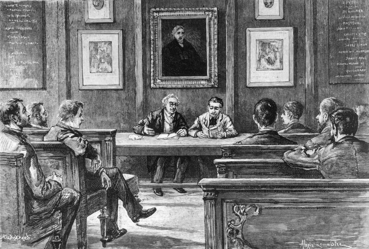Puheen ääntämiskurssi Ecole Normale Superieuressa Pariisissa, Nos Grandes Ecoles, Louis Rousselet, Hachette, Paris, 1888 (bw kuva) tekijältä Alexis Lemaistre