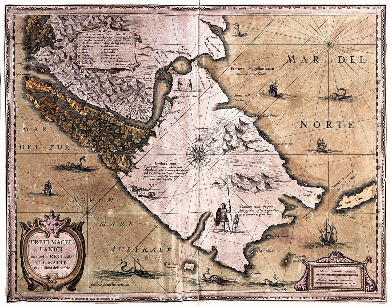 Magellaninsalmi, Tierra del Fuego, A.H. Jaillot, Atlas Français -julkaisussa - Pariisi. tekijältä Alexis-Hubert Jaillot