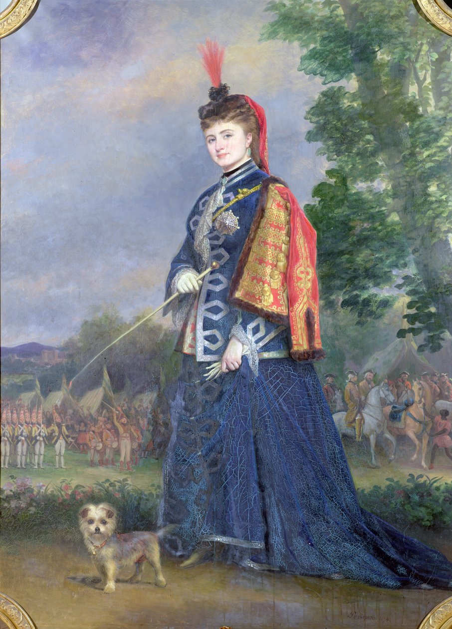 Hortense Schneider (1833-1920) suurherttuattaren roolissa Jacques Offenbachin (1819-90) 1874 La Grande Duchesse de Gerolsteinissa tekijältä Alexis Joseph Perignon
