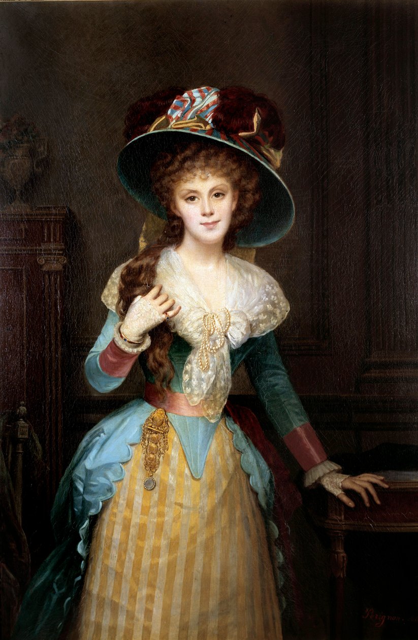 Alexis Joseph Perignonin (1806-1882) maalaus naisesta, jolla on suuri hattu, 1800-luvun Dijon, Musee des Beaux Arts tekijältä Alexis Joseph Perignon