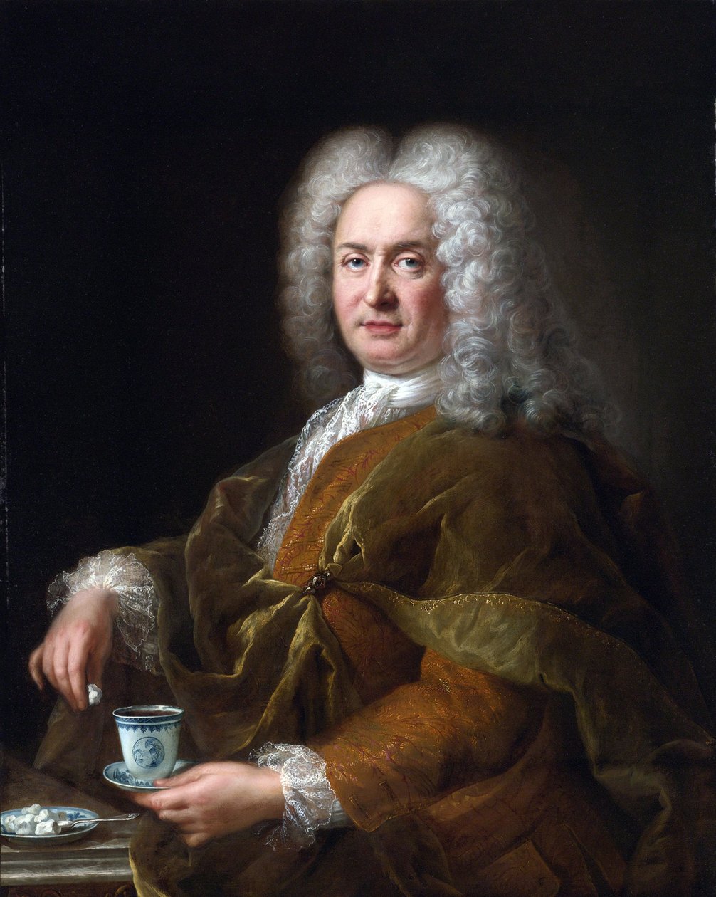 Muotokuva herrasmiehestä, jolla on kuppi suklaata - Peinture de Alexis Simon Belle tekijältä Alexis Simon Belle