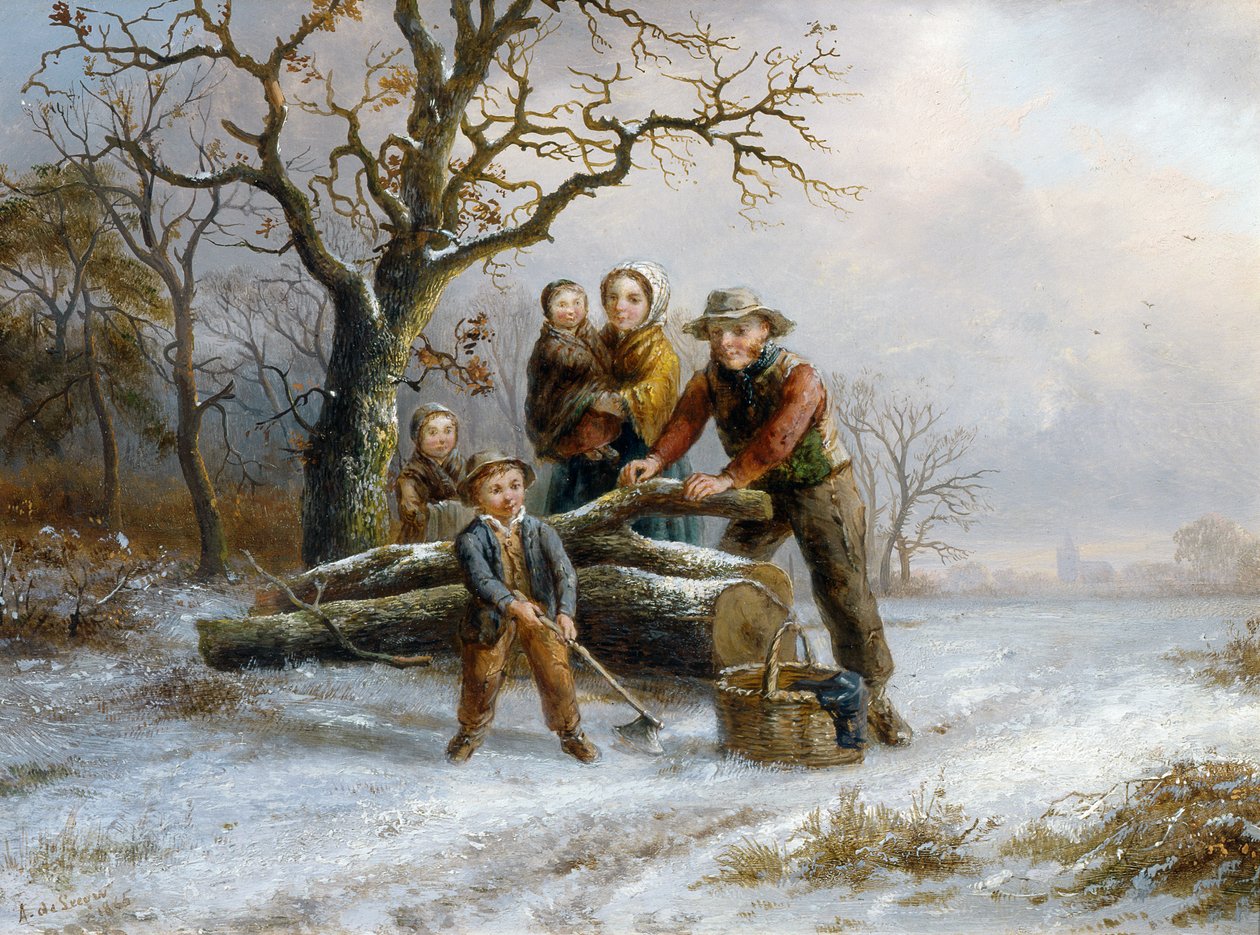 Polttopuiden pilkkominen, 1865 (pari 98605) tekijältä Alexis de Leeuw