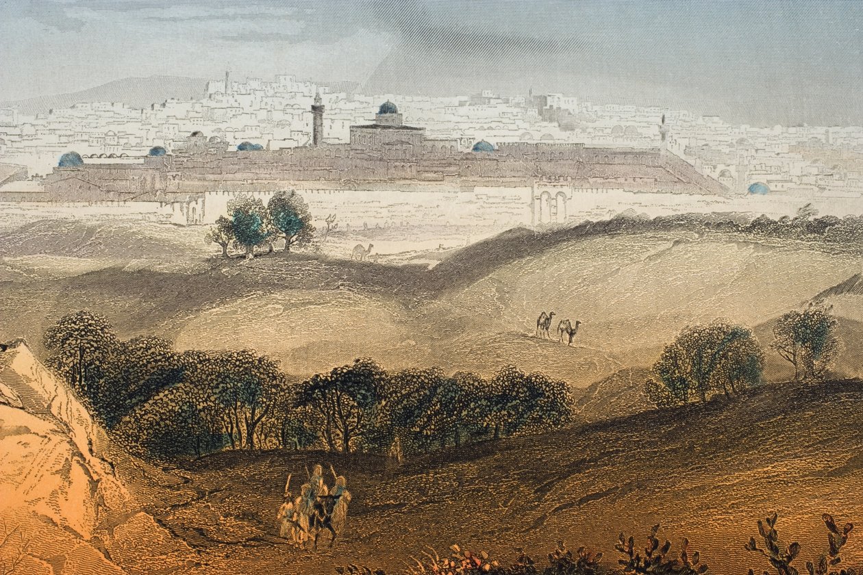 Jerusalem, Albert Henry Paynen (1812-1902) kaiverrema etulevy pastori John Fleetwoodin teokseen "The Life of Our Saviour Jesus Christ" (276238:n yksityiskohta) tekijältä Alexius Geyer