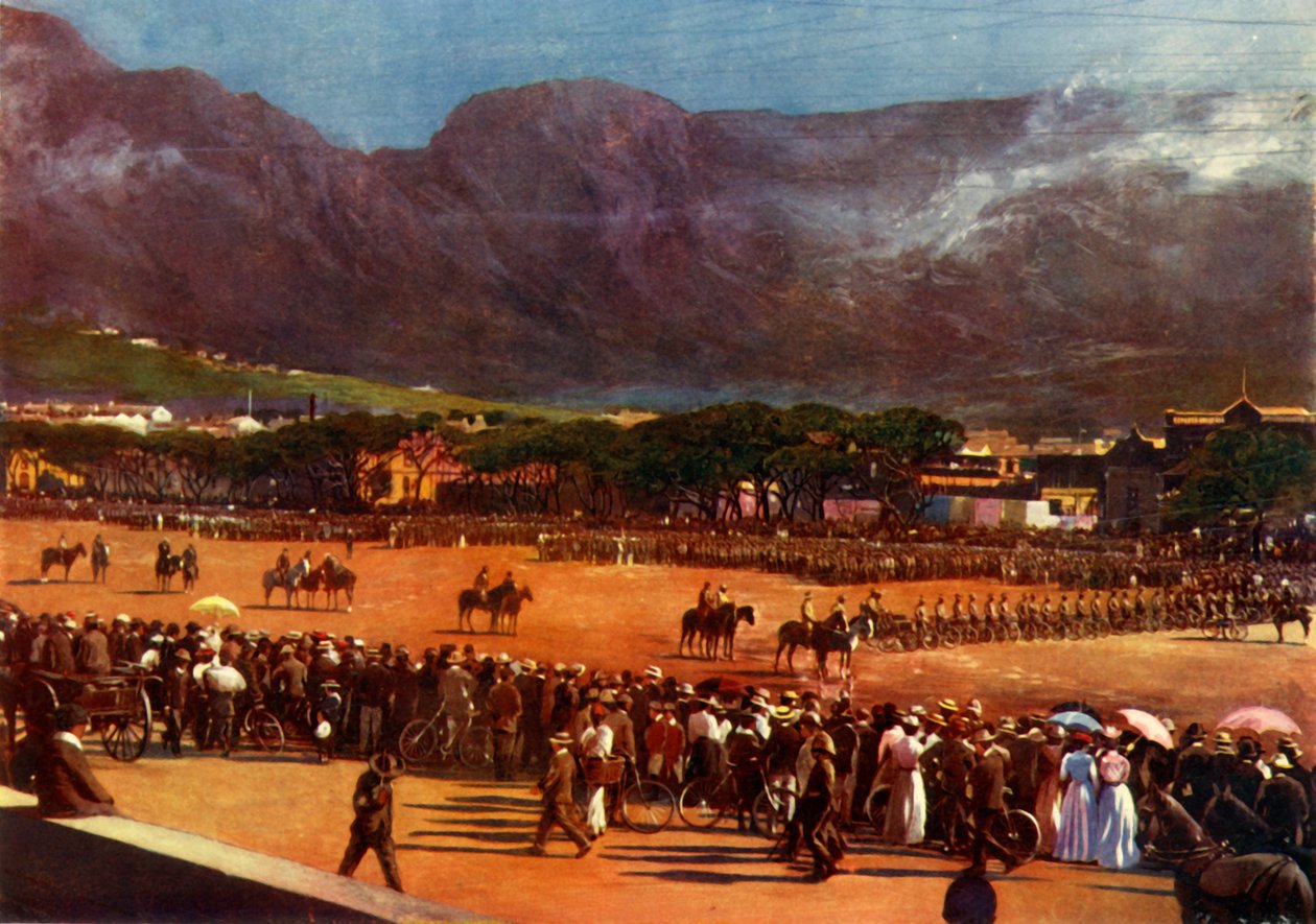 "Kapkaupungin vartijan kokous paraatikentällä Kapkaupunki, 12. tammikuuta 1901", 1901 tekijältä Alf S Hosking