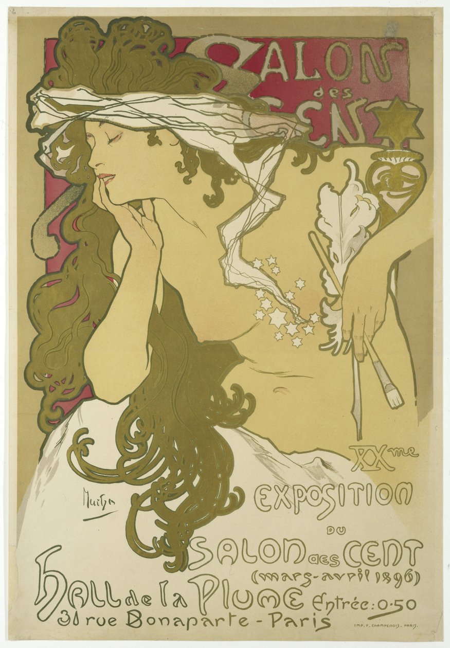 Salon des Cent, Salon des Centin XX. näyttely (maaliskuu-huhtikuu 1896) Hall de la Plume, 31 rue Bonaparte, Paris. tekijältä Alfons Maria Mucha