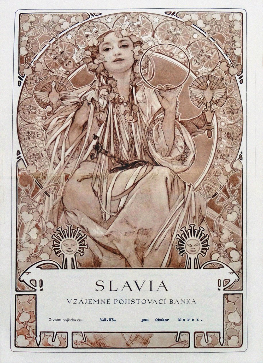 Vakuutusyhtiö Slavia vakuutus, 1942. tekijältä Alfons Marie Mucha