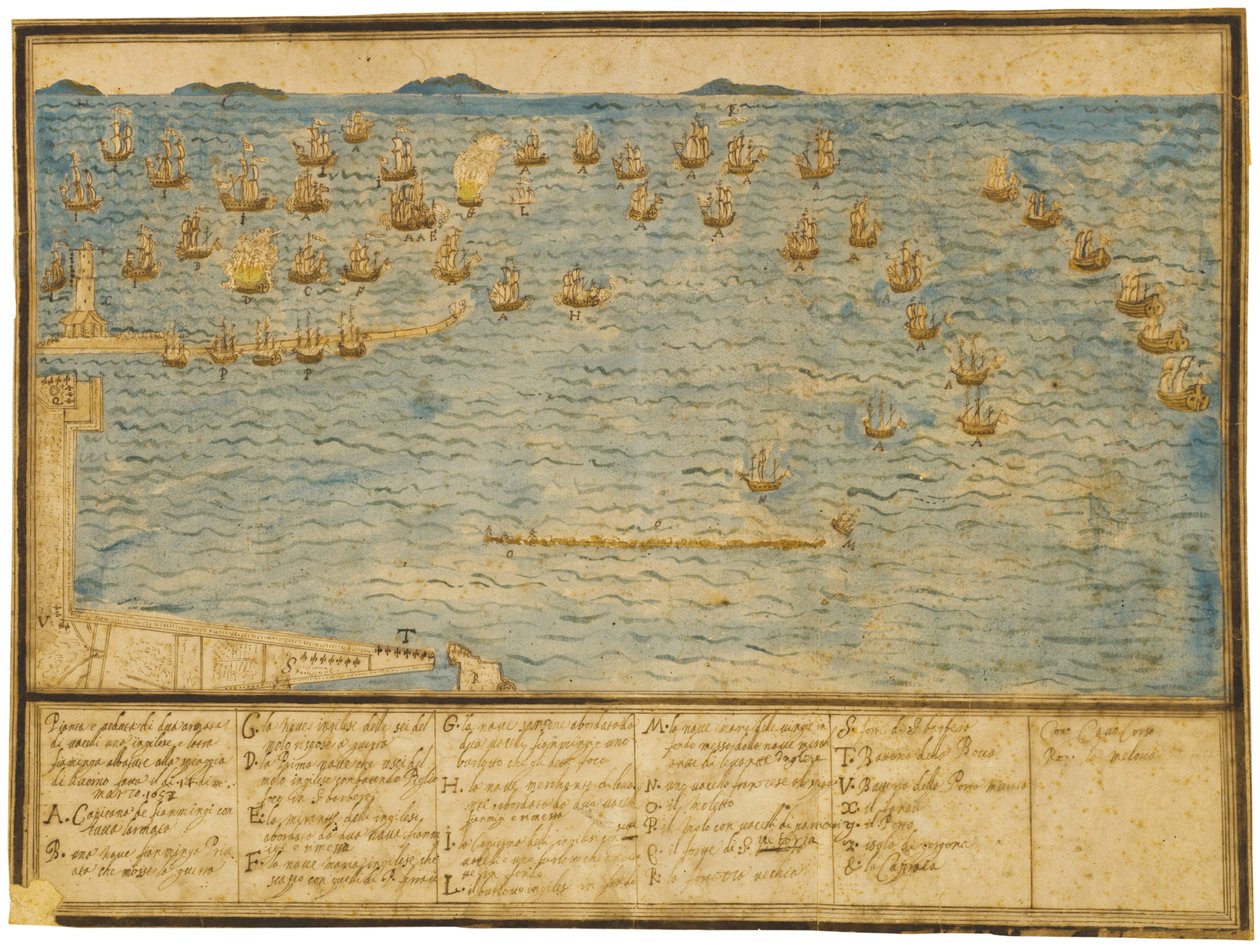 Topografinen kuvaus Leghornin taistelusta, n. 1653 tekijältä Alfonso the Younger Parigi