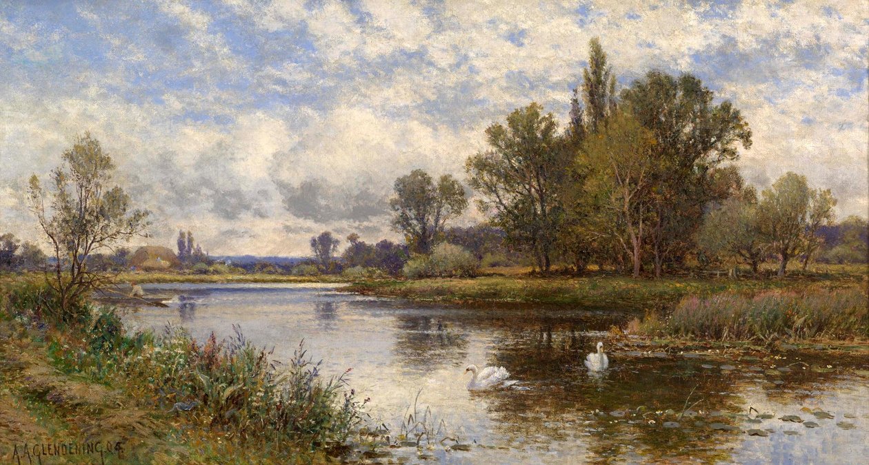Joen kohtaus joutsenineen tekijältä Alfred Augustus Glendening