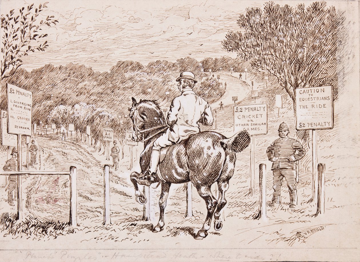 "Mihin ratsastaa", kuvitus Punchille, 1883 tekijältä Alfred Chantrey Corbould