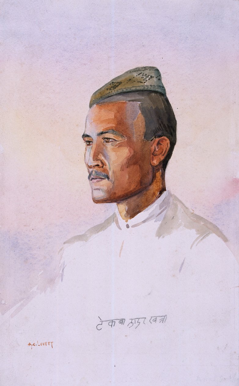Khas Gurkha, 9th Gurkha Rifles, kuvitus "Armies of India" -majuri G.F. MacMunn, julkaistu 1911, 1908 tekijältä Alfred Crowdy Lovett