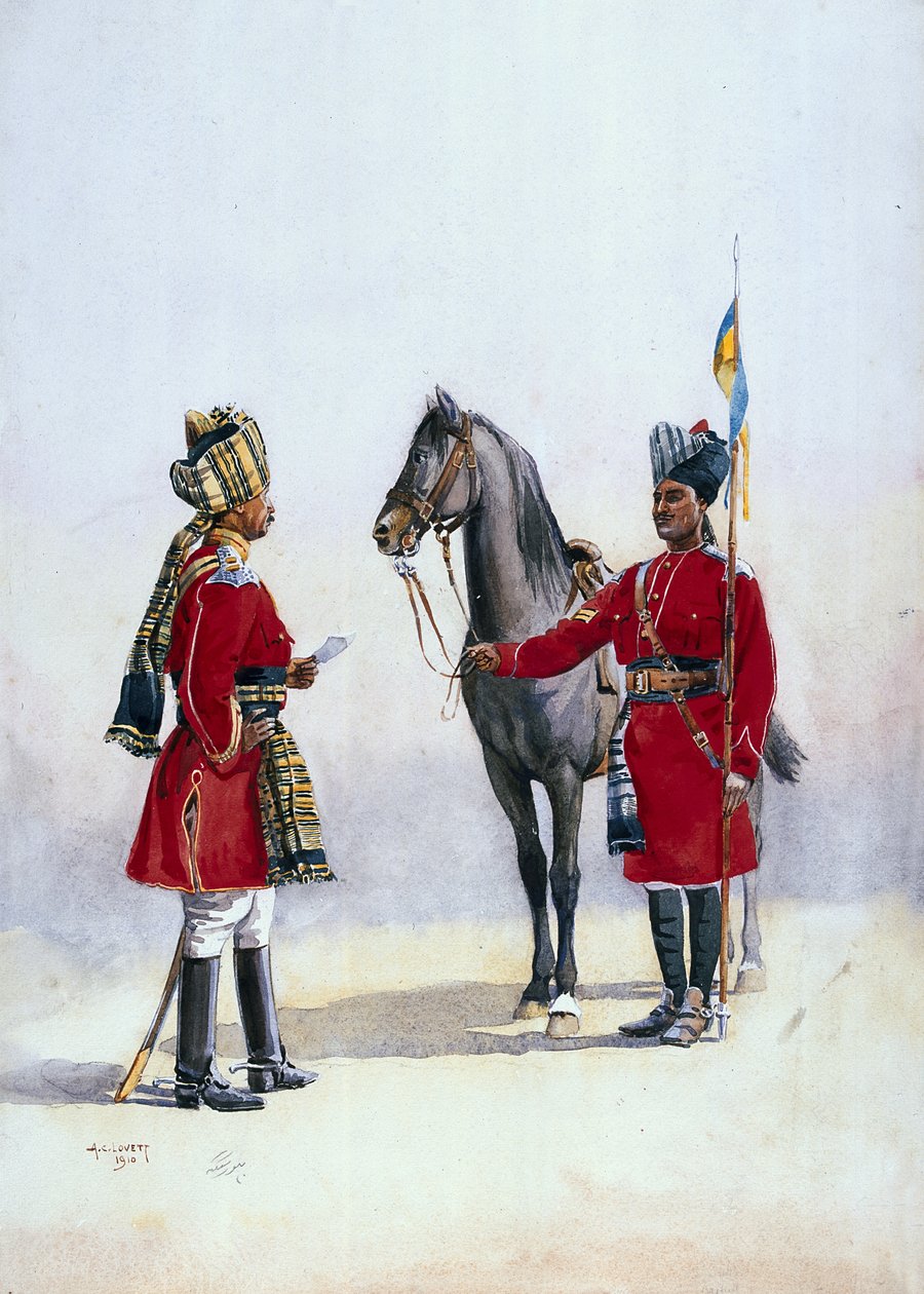 Alwar Lancers, Commandment ja Chohan Rajput, kuvitus "Armies of India" majuri G.F. MacMunn, julkaistu 1911, 1910 tekijältä Alfred Crowdy Lovett