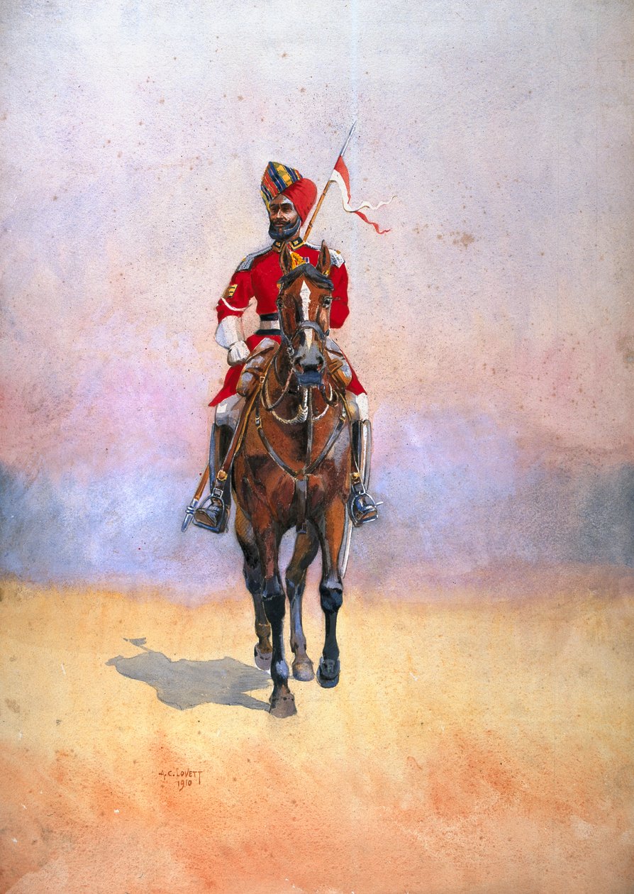 Kuvernöörin henkivartija, Bombay, musalman Rajput, kuvitus majuri G.F. MacMunnin vuonna 1911 julkaisemaan teokseen 