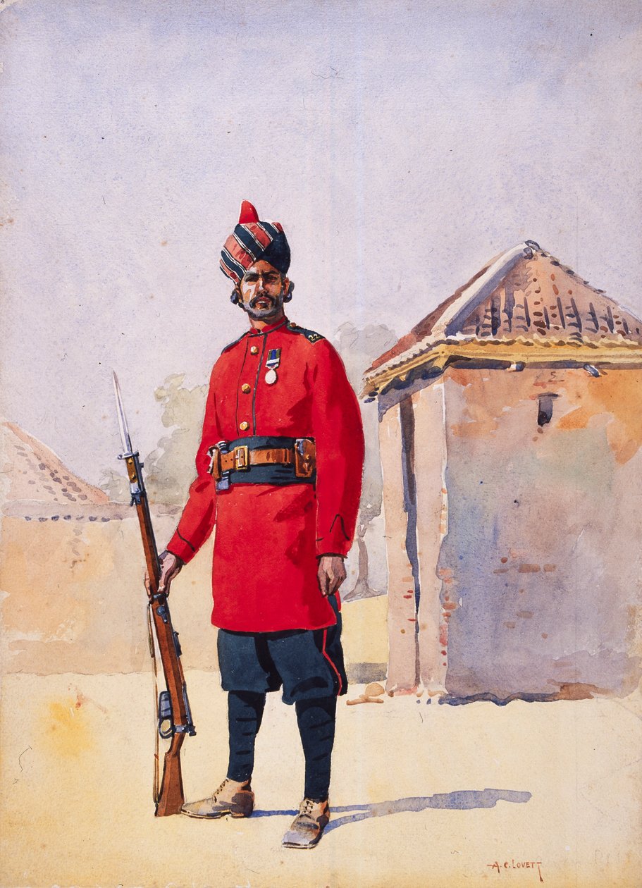 Punjabien 22. divisioonan sotilas Awan of Shahpur, kuvitus majuri G.F. MacMunnin vuonna 1911 julkaisemaan teokseen 