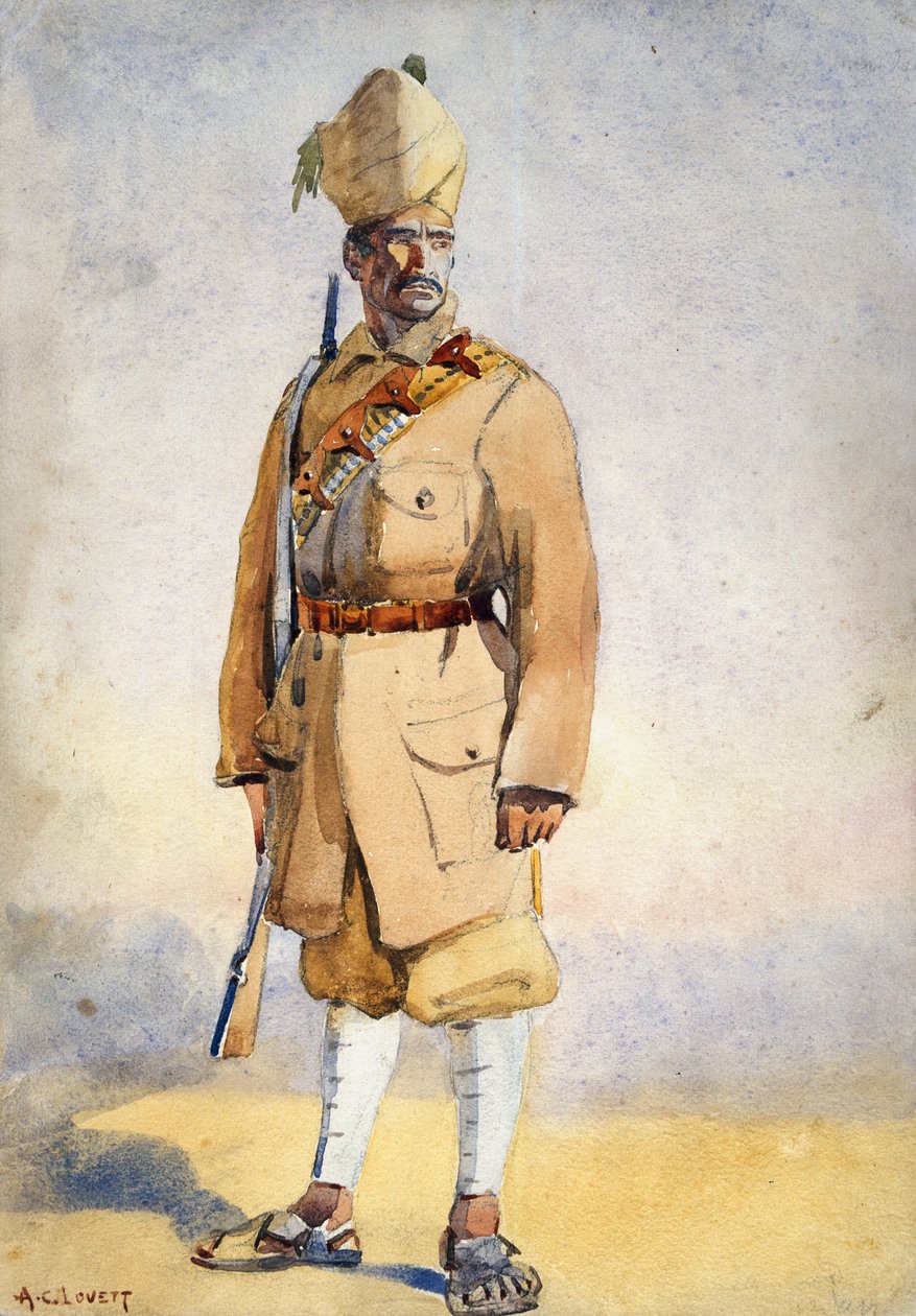 Soldier of the Khyber Rifles, kuvitus "Armies of India" -majuri G.F. MacMunn, julkaistu 1911, 1908 tekijältä Alfred Crowdy Lovett