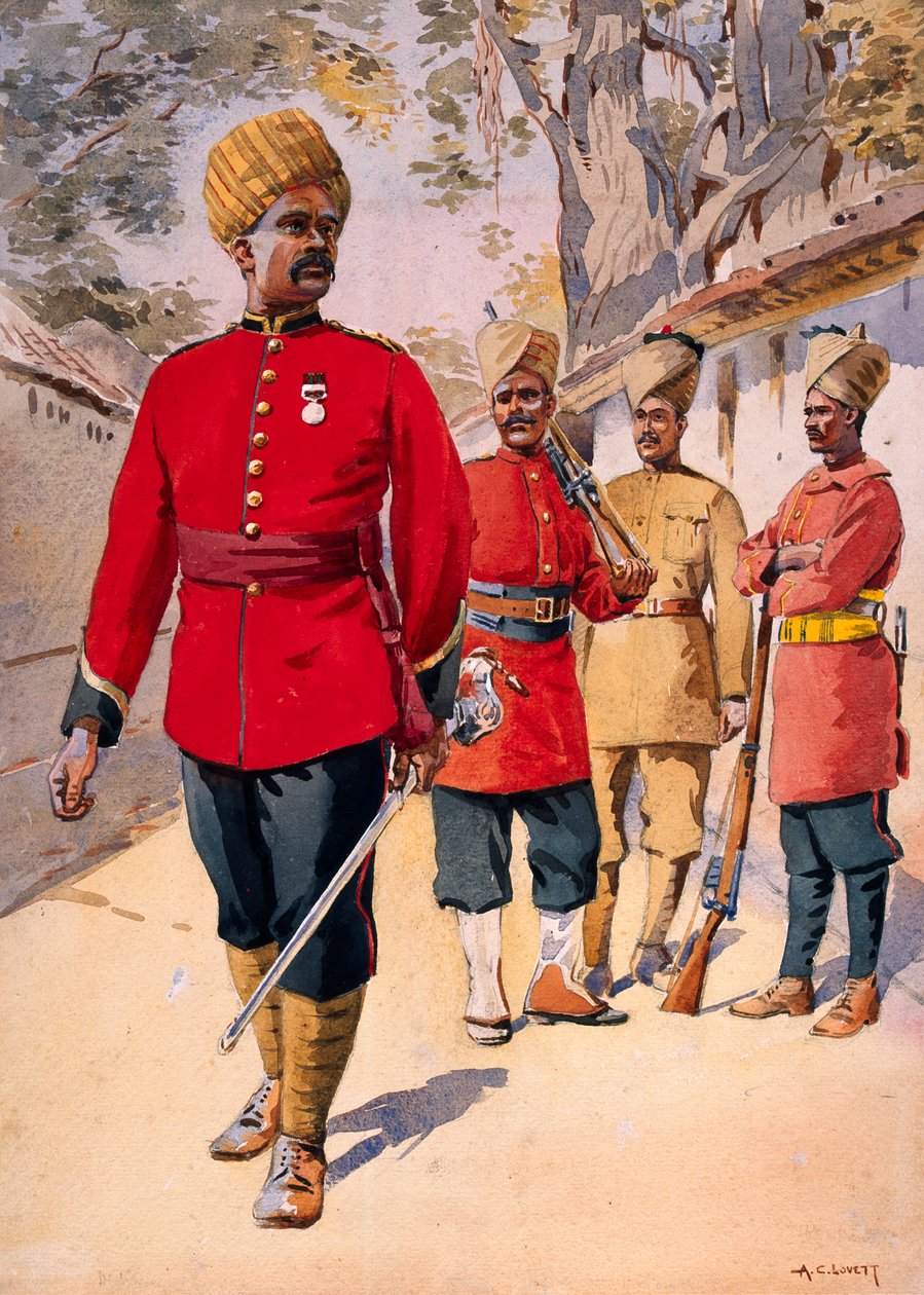Mahratta Light Infantryn sotilas, kuvitus majuri G.F. MacMunnin vuonna 1911 julkaisemaan teokseen 
