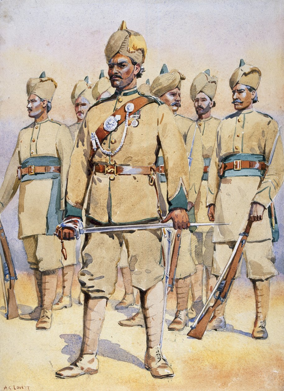 33. Punjabien sotilaat, Subadar, Punjabi Musalmans, kuvitus majuri G.F. MacMunnin vuonna 1911 julkaisemaan teokseen 