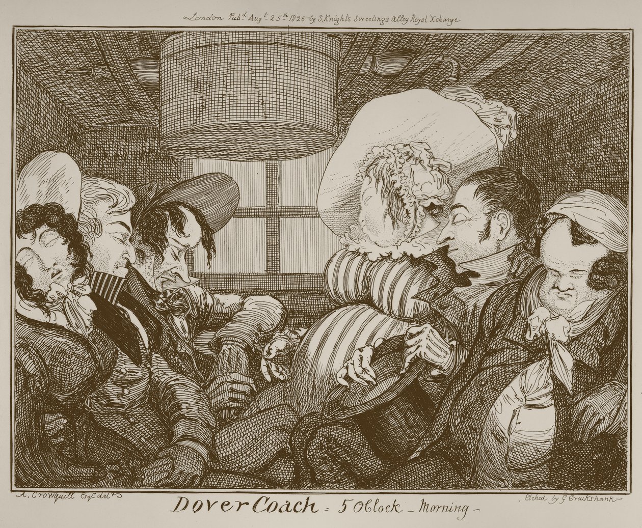 Dover Coach, kello 5 aamulla, kaivertanut George Cruikshank, 1826 tekijältä Alfred Crowquill