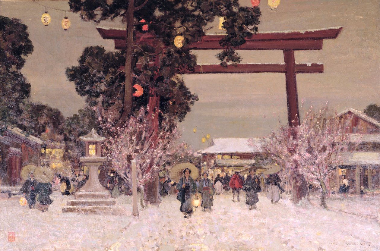 Näkymä shinto-pyhäkölle, n. 1889 tekijältä Alfred East