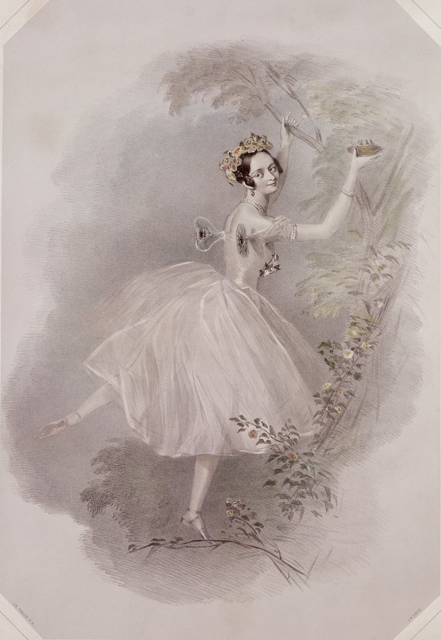 Marie Taglioni (1804-84) sylfinä teoksessa "La Sylphide", kaivertanut E. Marton, n. 1832 tekijältä Alfred Edward Chalon