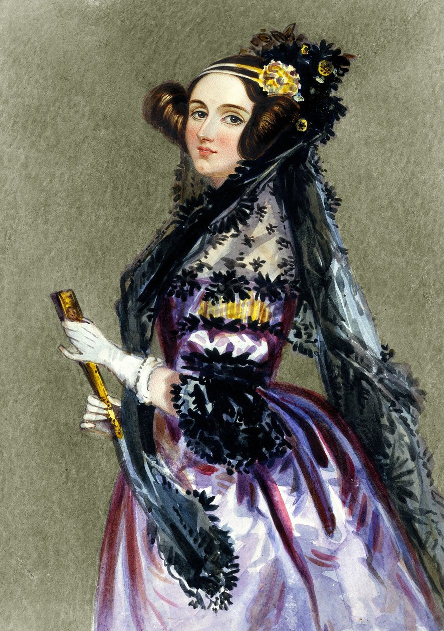 Muotokuva Augusta Ada Kingistä (1815 - 1852), Lovelacen kreivittärestä (värikaiverrus). tekijältä Alfred Edward Chalon