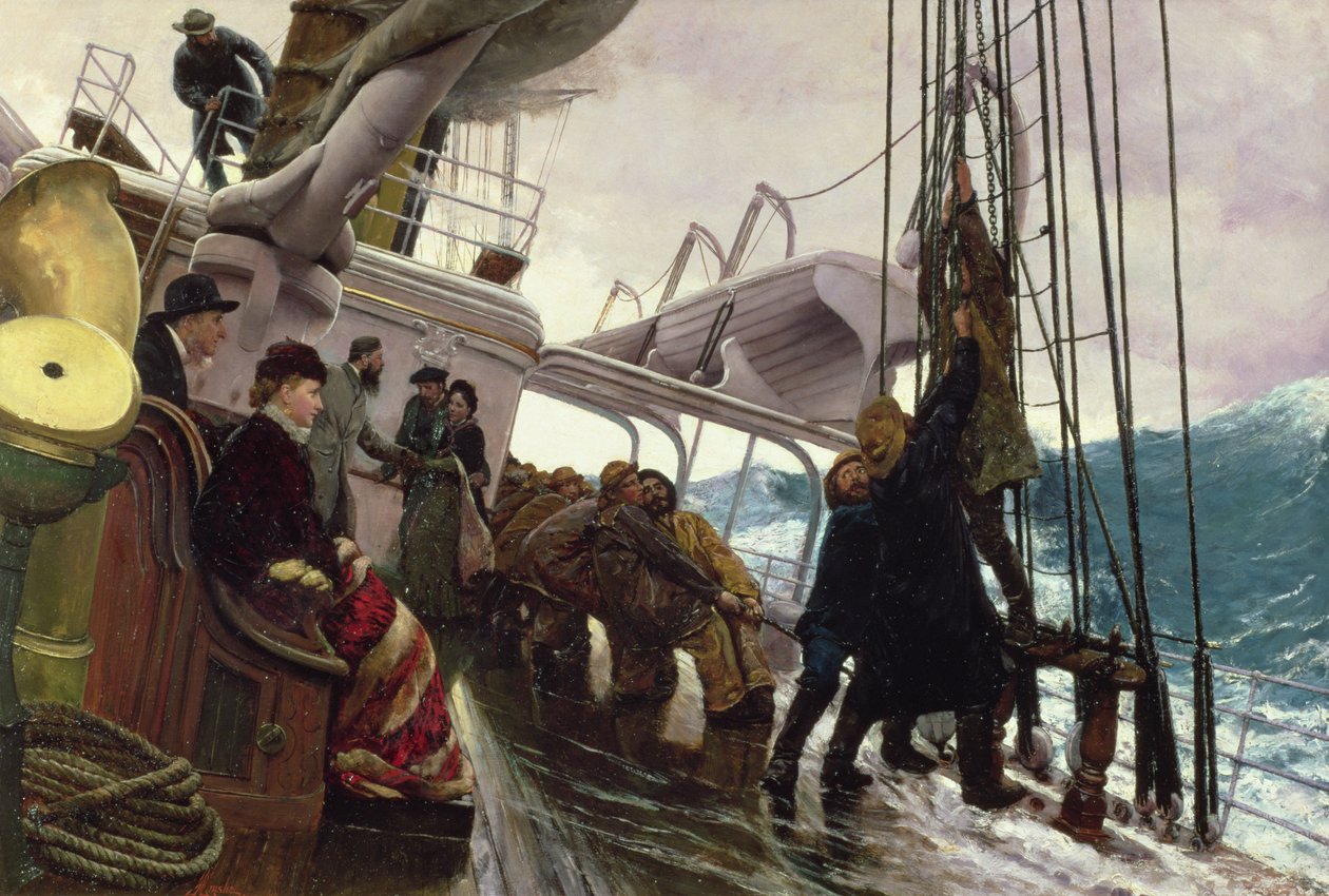 Purjeiden sitominen myrskyn jälkeen, 1881 tekijältä Alfred Edward Emslie