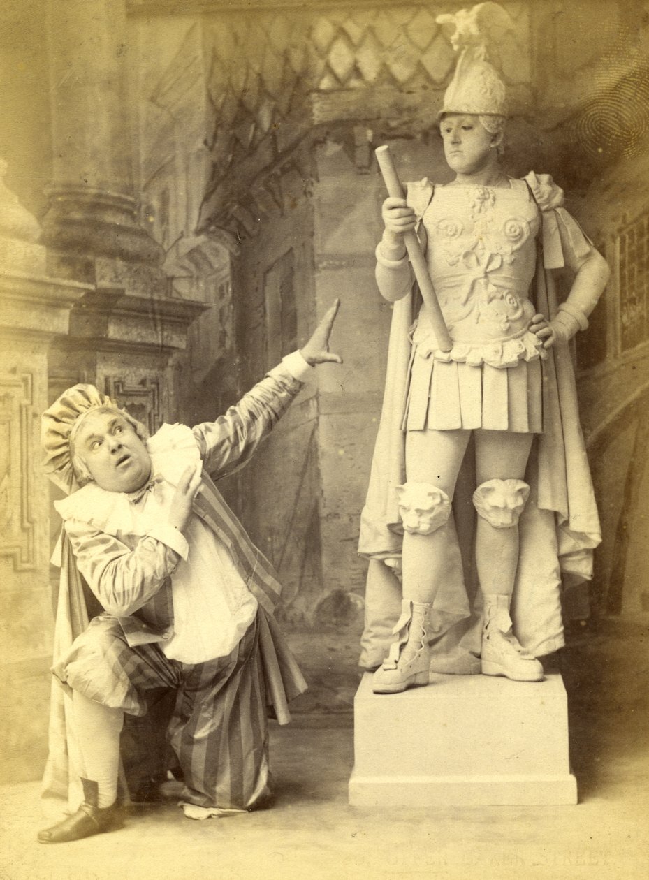Patsas ja Sganarelle, tuotannosta "La Statue du Commandeur" tai "Don Juan Upto Date", 1892 (kaappikuva) tekijältä Alfred Ellis