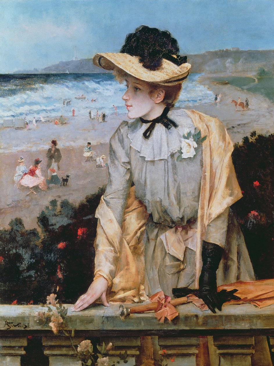Nuori nainen rannalla tai Parisienne meren rannalla tekijältä Alfred Emile Stevens