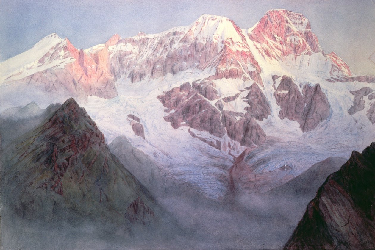 Monte Rosa auringonnousussa Alagnan ylhäältä tekijältä Alfred Gibson William