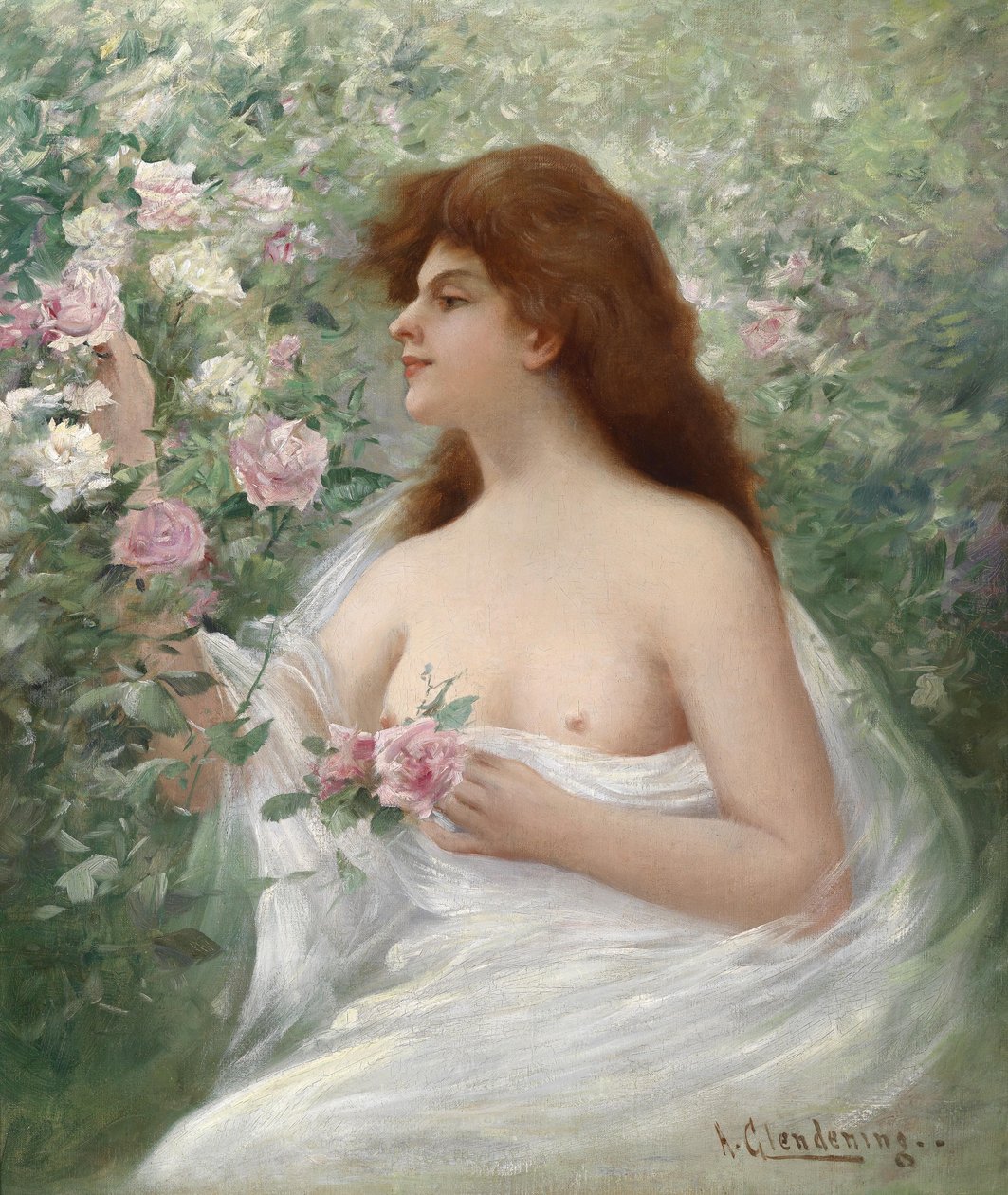 Junge Frau Rosen pflückend tekijältä Alfred, Jr. Glendening