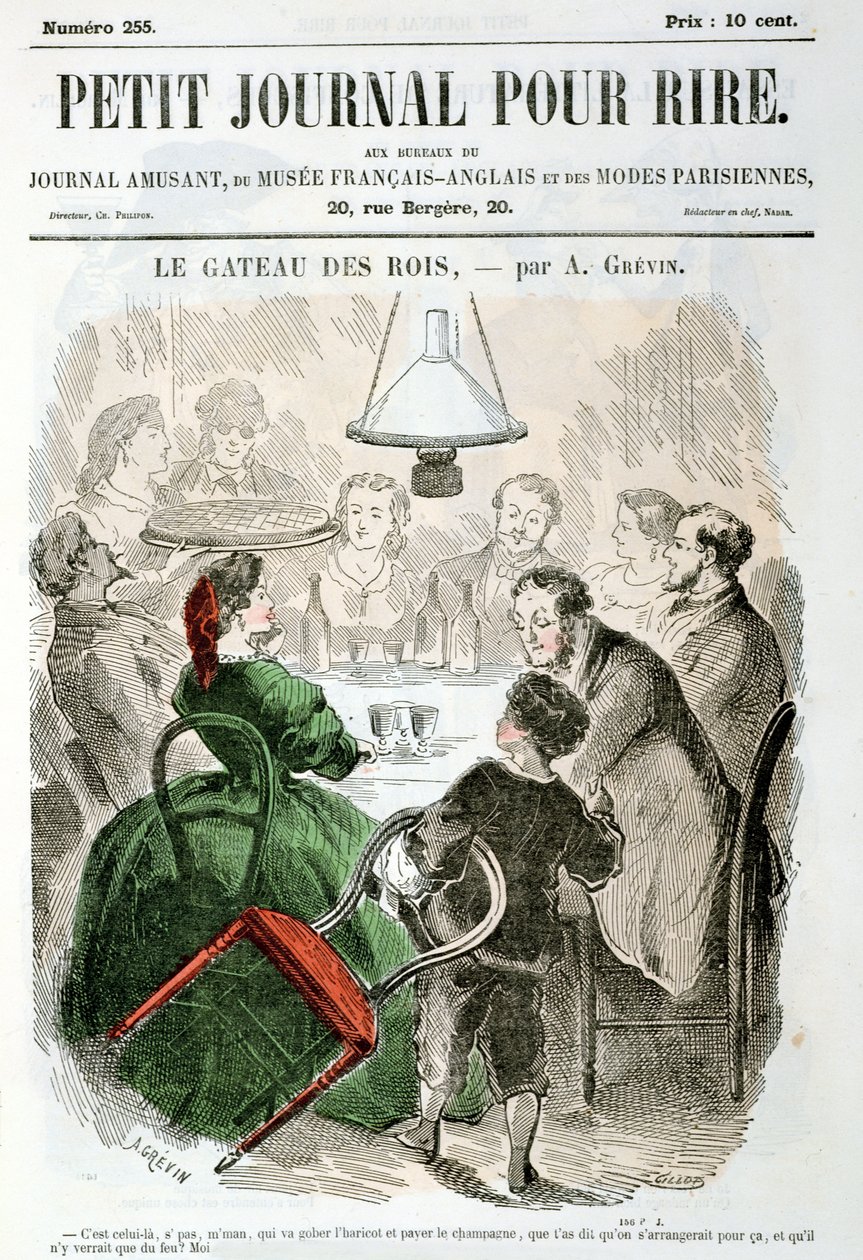 "Le Gateau de Rois", perhe, joka juhlii kahdestoista yötä, "Le Petit Journal Pour Rire", n. 1865 tekijältä Alfred Grevin