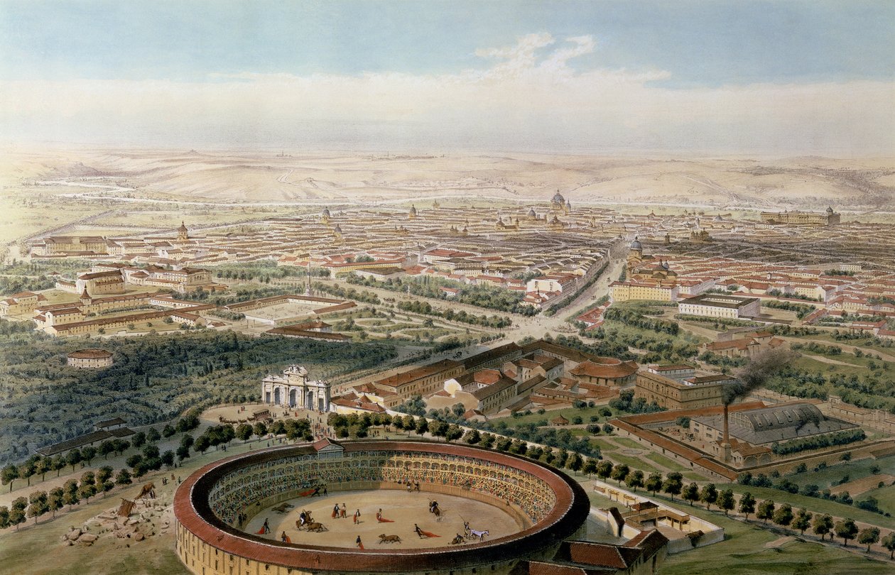 Ilmakuva Madridista Plaza de Torosilta, 1854 tekijältä Alfred Guesdon