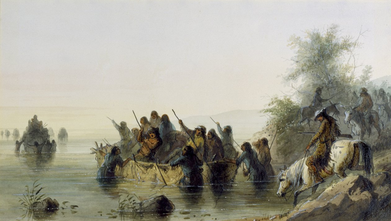 Härkäveneily, 1858-60 (wc paperilla) tekijältä Alfred Jacob Miller